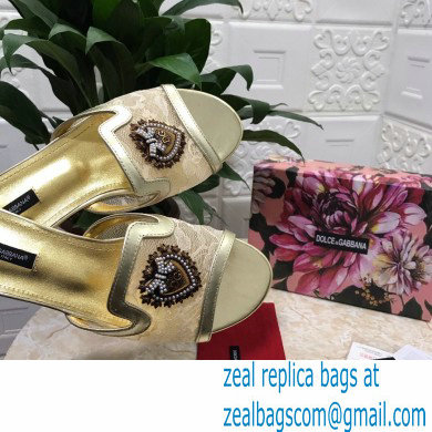 Dolce  &  Gabbana Lace Sliders Gold with Devotion Heart 2021